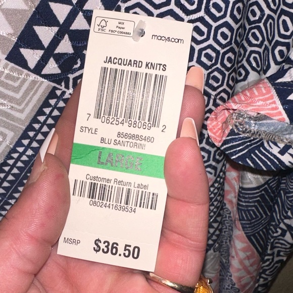 NWT JMCOLLECTION jacquard knit geometric textured material s/s stretch topSize:L - Picture 3 of 4